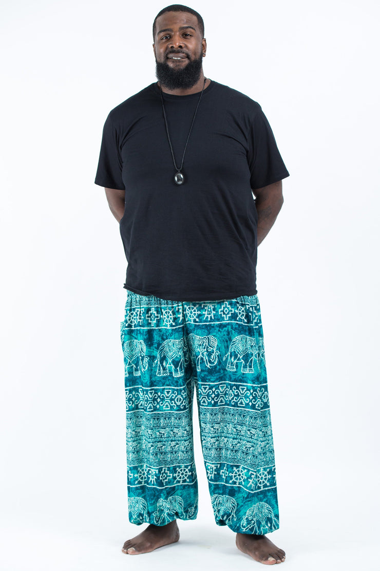 Plus Size Marble Elephant Men's Elephant Pants in Turquoise