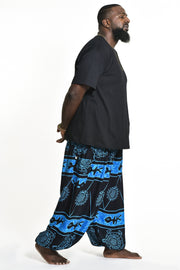 Plus Size Turtle Print Men's Harem Pants in Blue