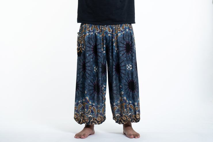 Plus Size Paisley Mandalas Men's Harem Pants in Blue Gray