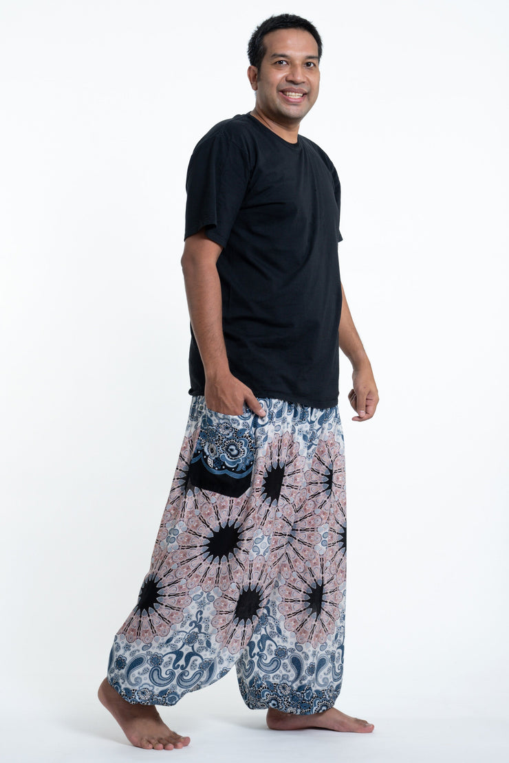 Plus Size Paisley Mandalas Men's Harem Pants in Silver Gray