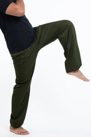 Solid Color Men's Tall Harem Pants in Dark Green