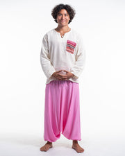 Solid Color Drop Crotch Men's Harem Pants in Light Pink