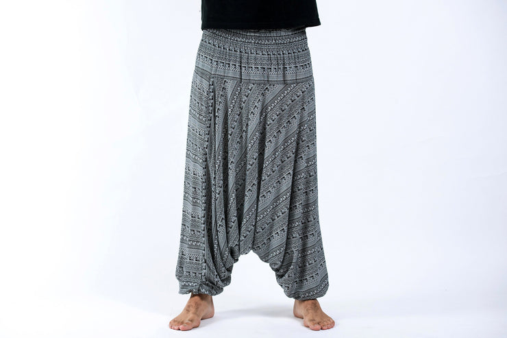 Aztec Stripes Drop Crotch Men's Harem Pants in Black