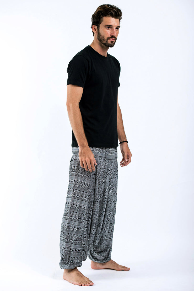 Aztec Stripes Drop Crotch Men's Harem Pants in Black