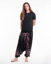 Floral Drop Crotch Men's Harem Pants in Black