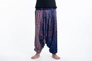 Peacock Feathers Drop Crotch Men's Harem Pants in Blue