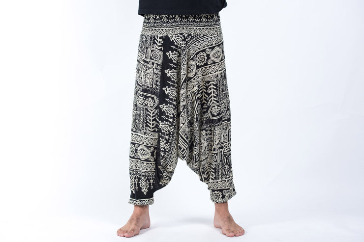 Tribal Prints Drop Crotch Men's Harem Pants in Black