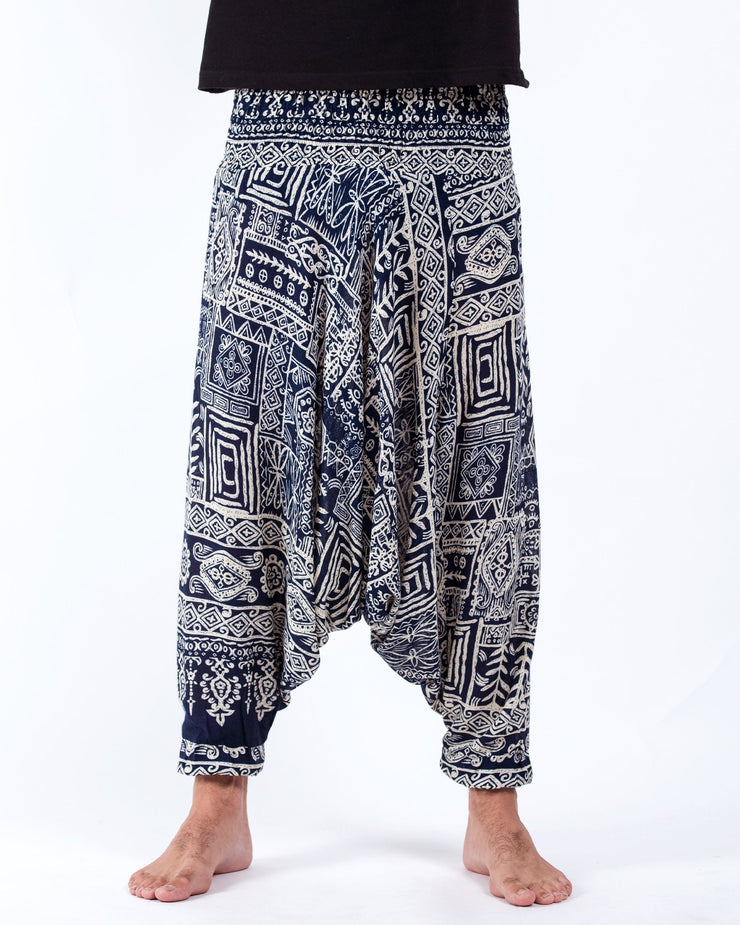 Tribal Prints Drop Crotch Men's Harem Pants in Navy