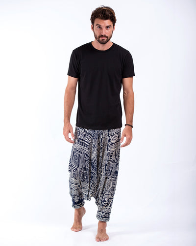 Tribal Prints Drop Crotch Men's Harem Pants in Navy