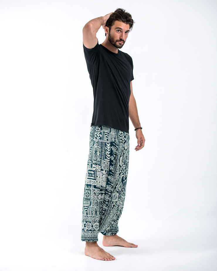 Tribal Prints Drop Crotch Men's Harem Pants in Teal