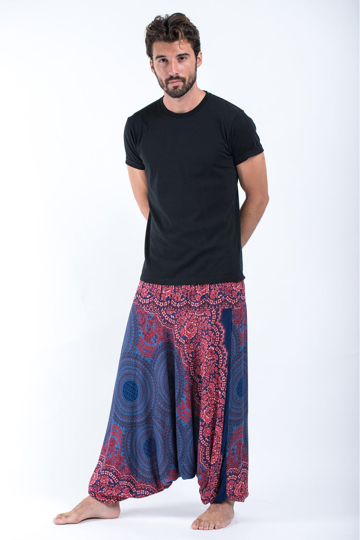 Geometric Mandalas Drop Crotch Men's Harem Pants in Blue