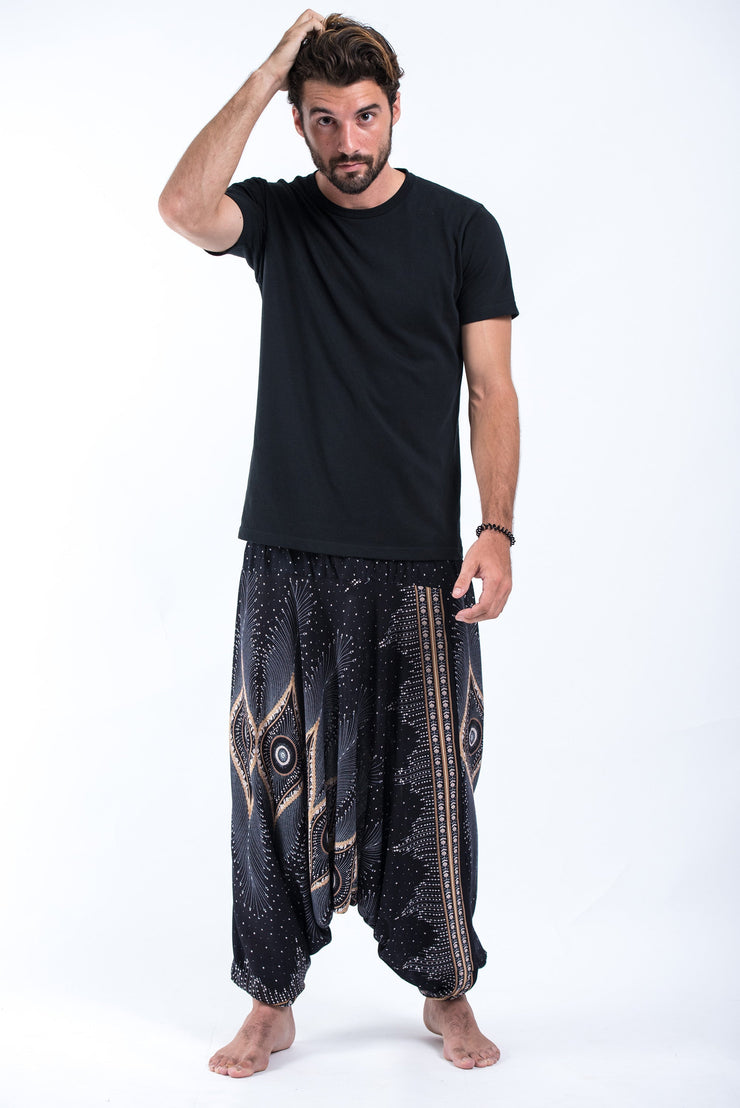 Diamond Peacock Drop Crotch Men's Harem Pants in Black