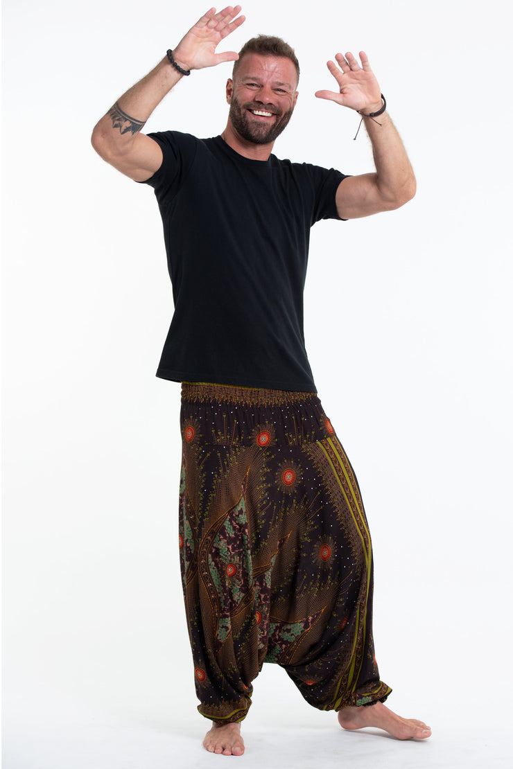 Peacock Eye Drop Crotch Men's Harem Pants in Brown