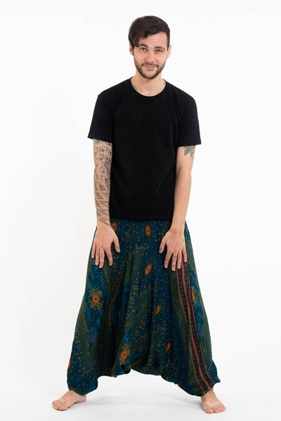 Peacock Eye Drop Crotch Men's Harem Pants in Teal