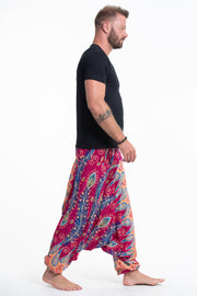 Peacock Paisley Drop Crotch Men's Harem Pants in Pink