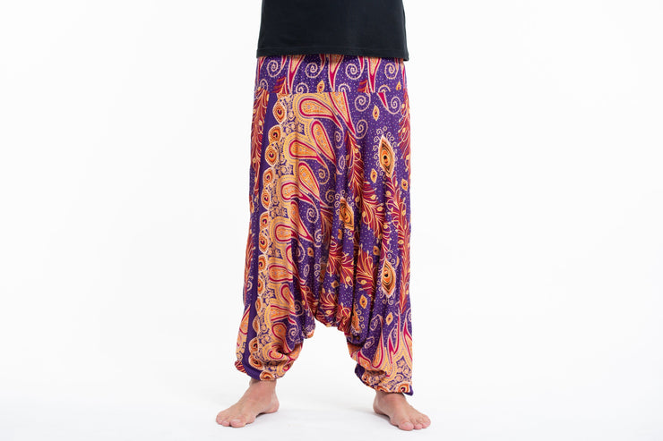 Peacock Paisley Drop Crotch Men's Harem Pants in Purple