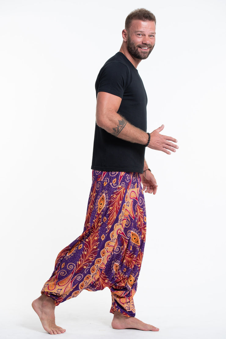 Peacock Paisley Drop Crotch Men's Harem Pants in Purple