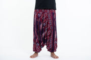 Paisley Feathers Drop Crotch Men's Harem Pants in Purple