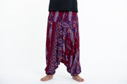 Paisley Feathers Drop Crotch Men's Harem Pants in Red