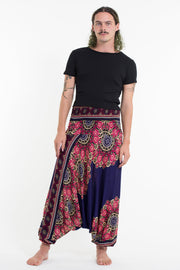 Peony Mandalas Drop Crotch Men's Harem Pants in Indigo