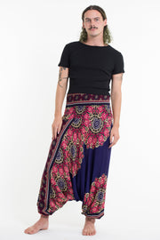 Peony Mandalas Drop Crotch Men's Harem Pants in Indigo