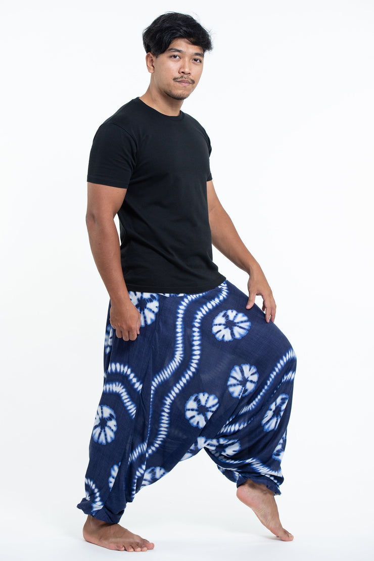 Tie Dye Drop Crotch Men's Harem Pants in Indigo