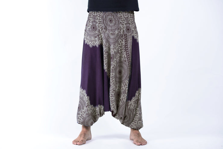 Floral Mandalas Drop Crotch Men's Harem Pants in Purple