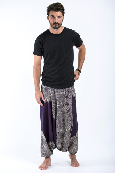 Floral Mandalas Drop Crotch Men's Harem Pants in Purple