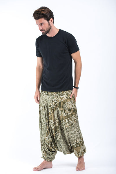 Marble Elephant Drop Crotch Men's Elephant Pants in Olive