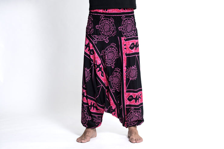 Turtle Print Drop Crotch Men's Harem Pants in Pink