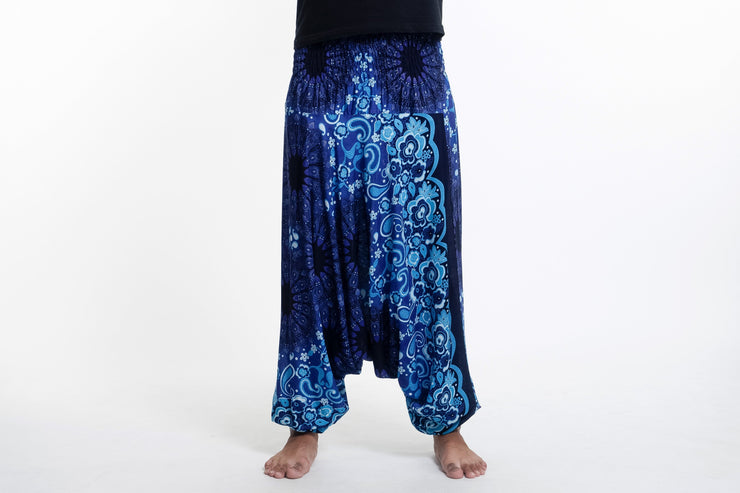 Paisley Mandalas Drop Crotch Men's Harem Pants in Blue