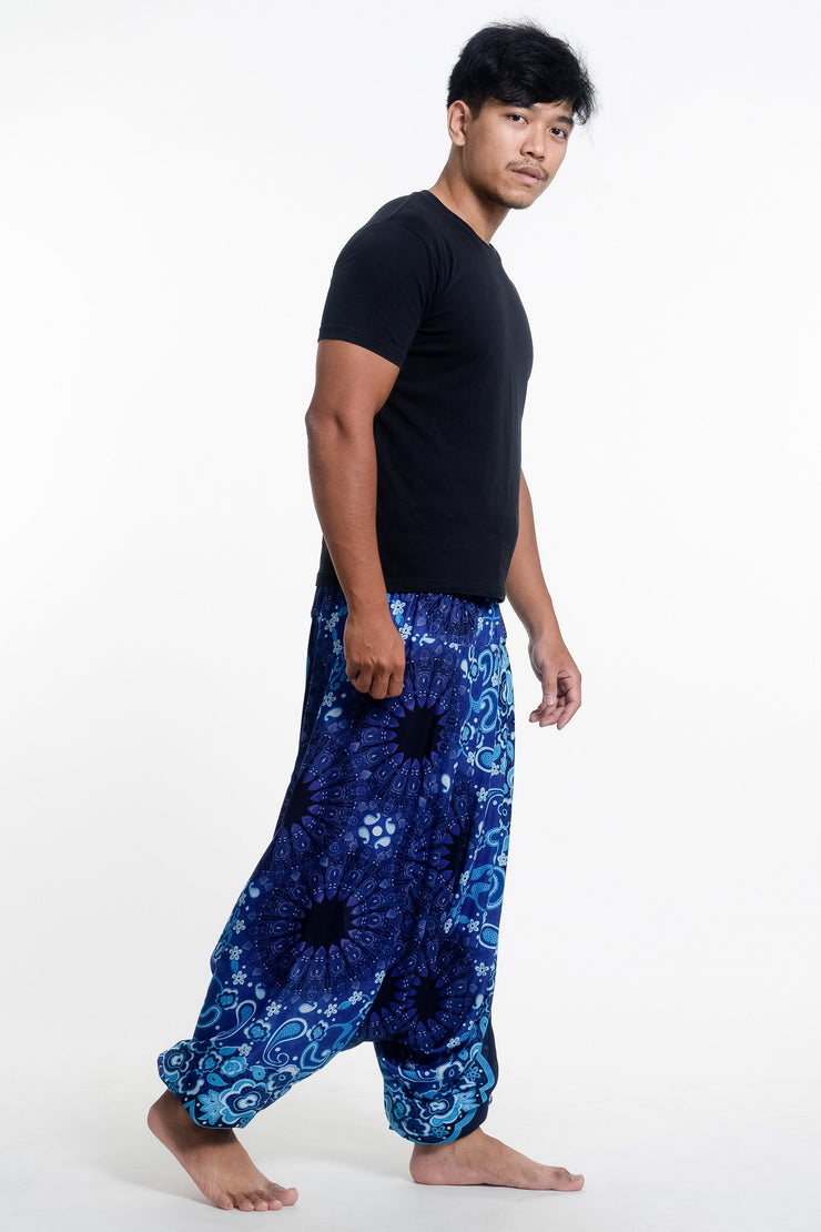 Paisley Mandalas Drop Crotch Men's Harem Pants in Blue