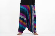 Plus Size Boho Striped Drop Crotch Men's Harem Pants in Blue