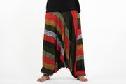 Plus Size Boho Striped Drop Crotch Men's Harem Pants in Green