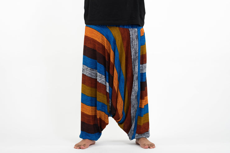 Plus Size Boho Striped Drop Crotch Men's Harem Pants in Rust