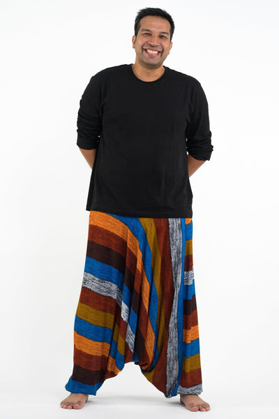 Plus Size Boho Striped Drop Crotch Men's Harem Pants in Rust