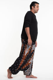 Plus Size Peacock Feathers Drop Crotch Men's Harem Pants in Black