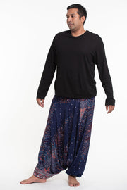 Plus Size Peacock Feathers Drop Crotch Men's Harem Pants in Blue