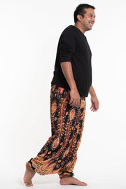 Plus Size Peacock Paisley Drop Crotch Men's Harem Pants in Black