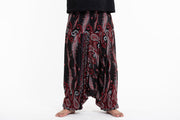 Plus Size Paisley Feathers Drop Crotch Men's Harem Pants in Black