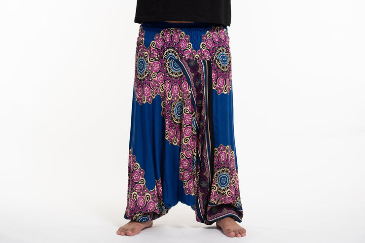 Plus Size Peony Mandalas Drop Crotch Men's Harem Pants in Blue