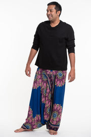 Plus Size Peony Mandalas Drop Crotch Men's Harem Pants in Blue