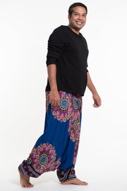 Plus Size Peony Mandalas Drop Crotch Men's Harem Pants in Blue