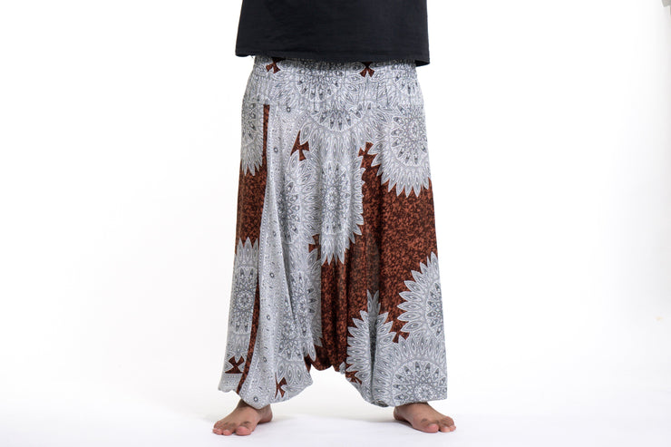 Plus Size Marble Mandalas Drop Crotch Men's Harem Pants in Brown