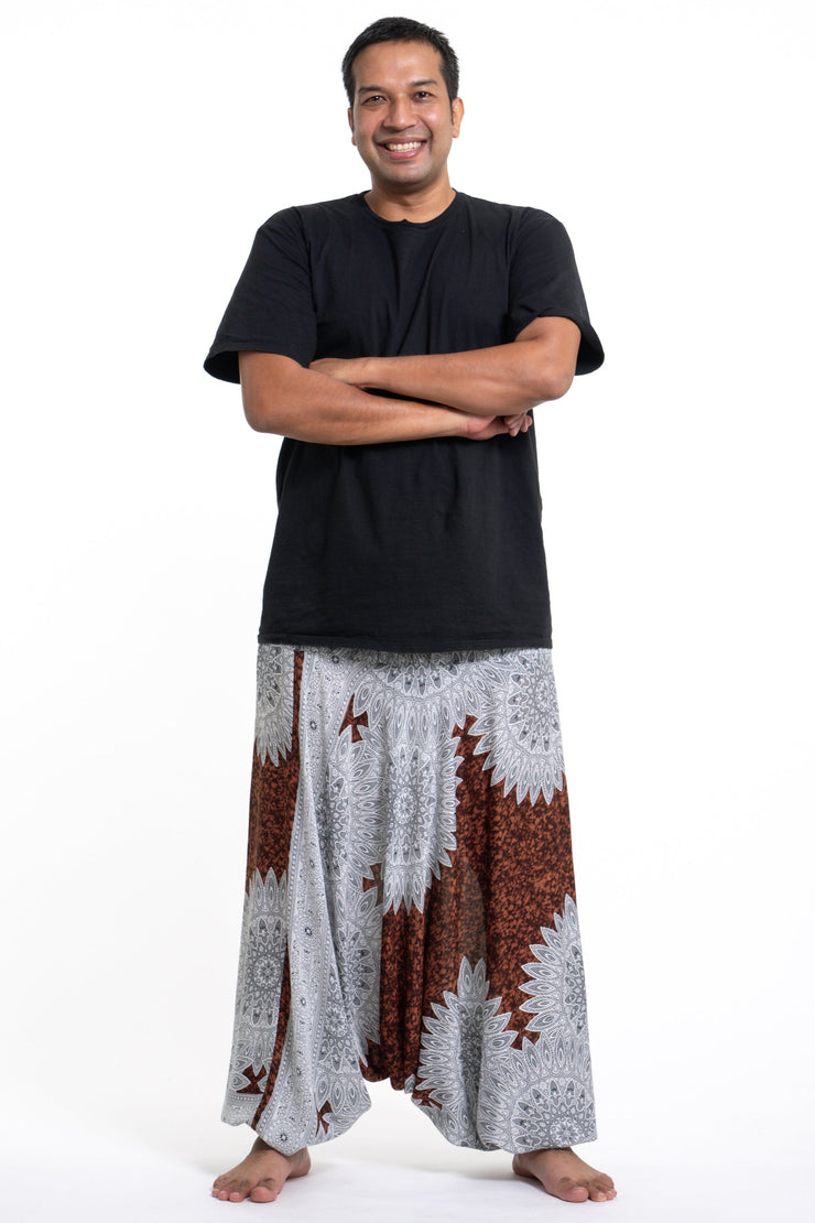 Plus Size Marble Mandalas Drop Crotch Men's Harem Pants in Brown