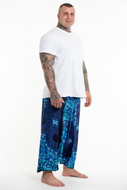 Plus Size Paisley Mandalas Drop Crotch Men's Harem Pants in Blue