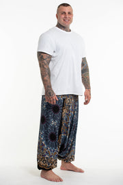 Plus Size Paisley Mandalas Drop Crotch Men's Harem Pants in Blue Gray