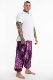 Plus Size Paisley Mandalas Drop Crotch Men's Harem Pants in Purple