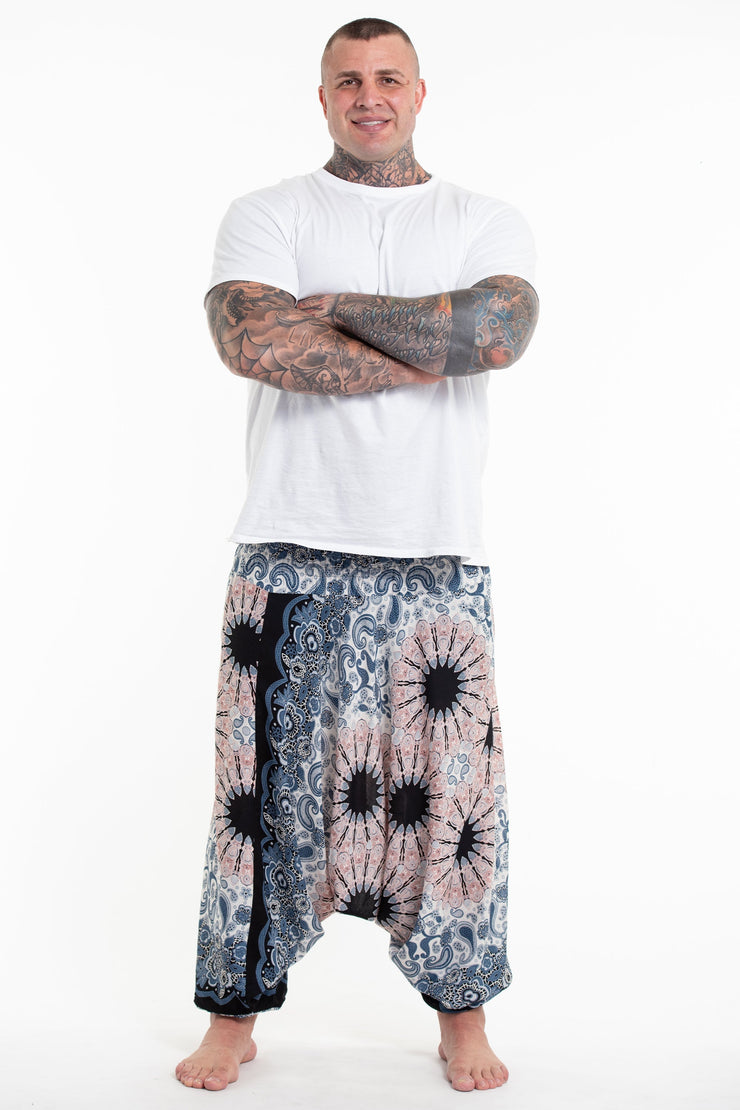 Plus Size Paisley Mandalas Drop Crotch Men's Harem Pants in Silver Gray