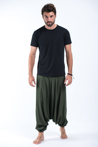 Solid Color Drop Crotch Men's Harem Pants in Dark Green